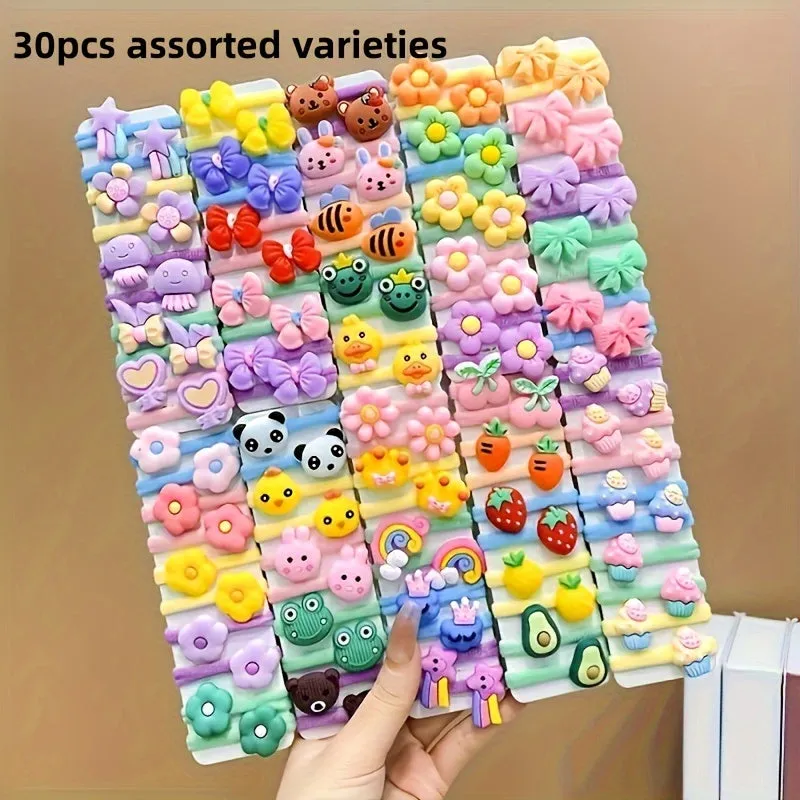 10-50 Pieces Cartoon Cute Animals, Fruit, and Flowers Decor Hair Ties