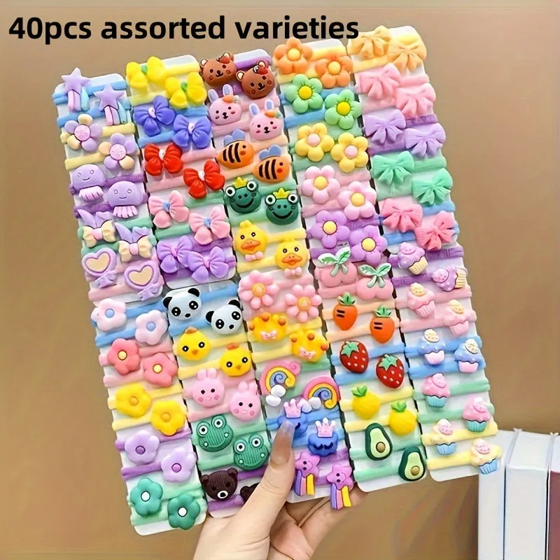 10-50 Pieces Cartoon Cute Animals, Fruit, and Flowers Decor Hair Ties
