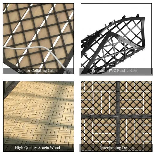 10 PCS 12" x 12" Acacia Wood  Interlocking Check Deck Tiles