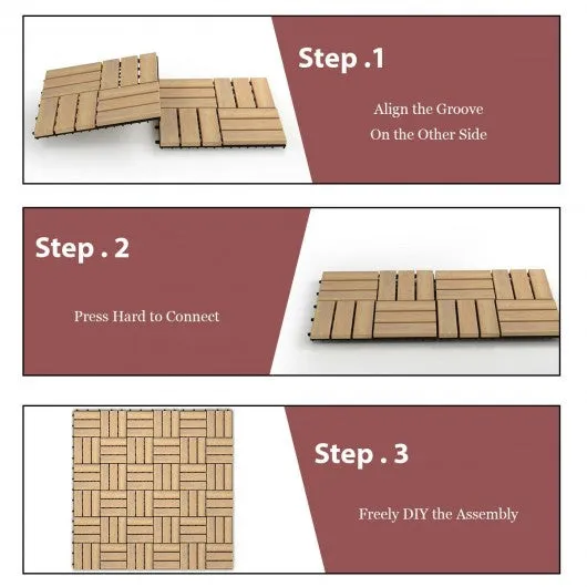 10 PCS 12" x 12" Acacia Wood  Interlocking Check Deck Tiles
