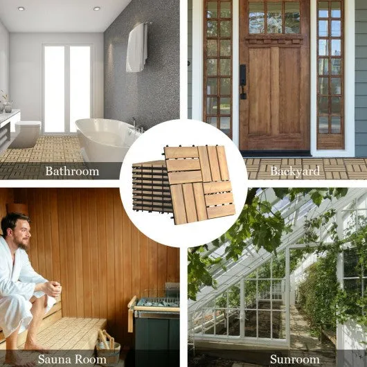10 PCS 12" x 12" Acacia Wood  Interlocking Check Deck Tiles