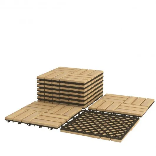 10 PCS 12" x 12" Acacia Wood  Interlocking Check Deck Tiles
