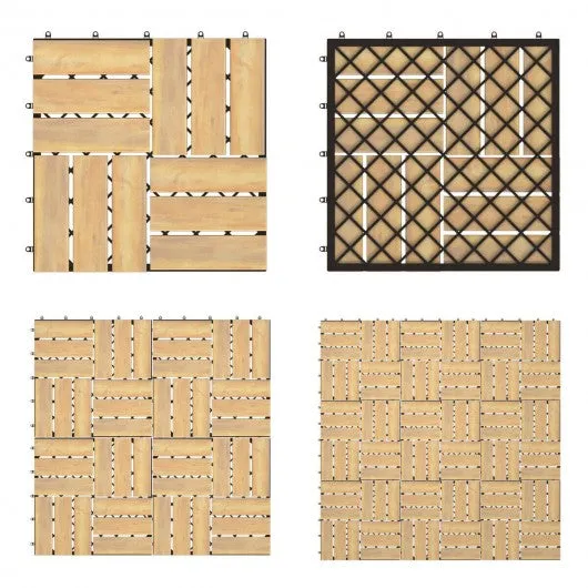 10 PCS 12" x 12" Acacia Wood  Interlocking Check Deck Tiles