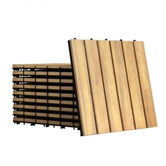 10 PCS 12" x 12" Acacia Wood  Interlocking Stripe Deck Tiles