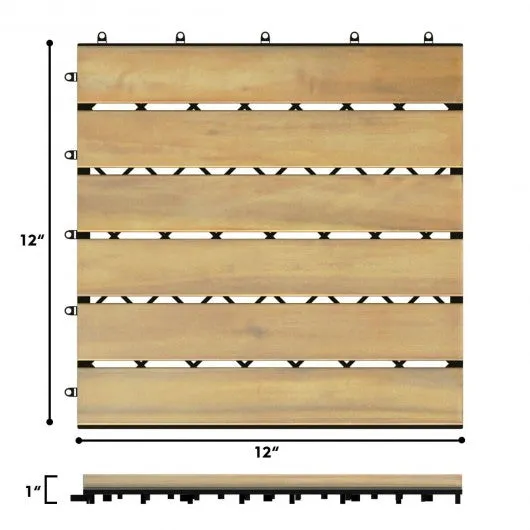 10 PCS 12" x 12" Acacia Wood  Interlocking Stripe Deck Tiles