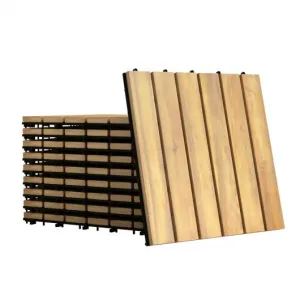 10 PCS 12" x 12" Acacia Wood  Interlocking Stripe Deck Tiles