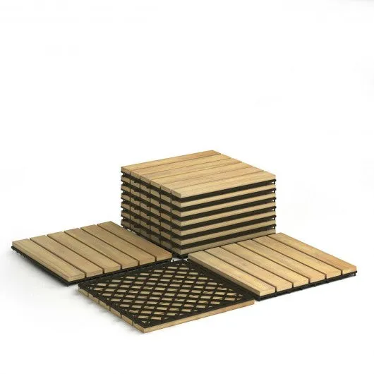 10 PCS 12" x 12" Acacia Wood  Interlocking Stripe Deck Tiles