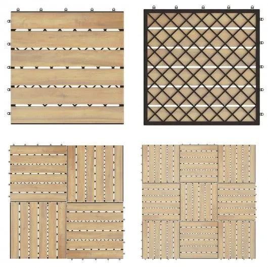 10 PCS 12" x 12" Acacia Wood  Interlocking Stripe Deck Tiles