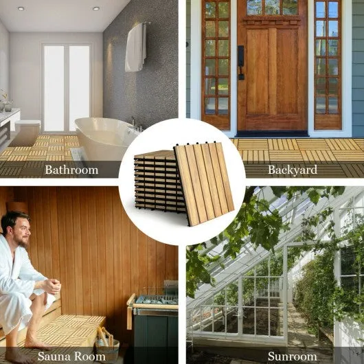 10 PCS 12" x 12" Acacia Wood  Interlocking Stripe Deck Tiles