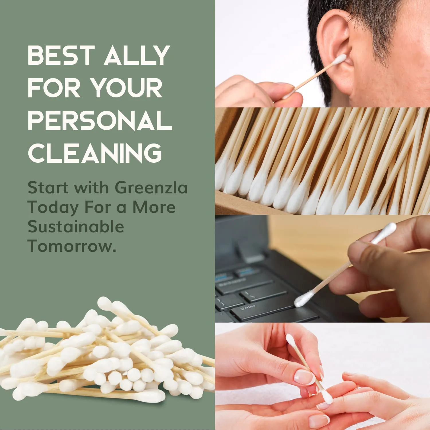1200 Pack Organic Cotton Swabs Natural Cotton Swabs for Ears Cruelty-Free Cotton Swabs Biodegradable All Natural Chlorine-Free & Hypoallergenic Cotton Swabs Comes with Eco Friendly Cotton Swab Holder