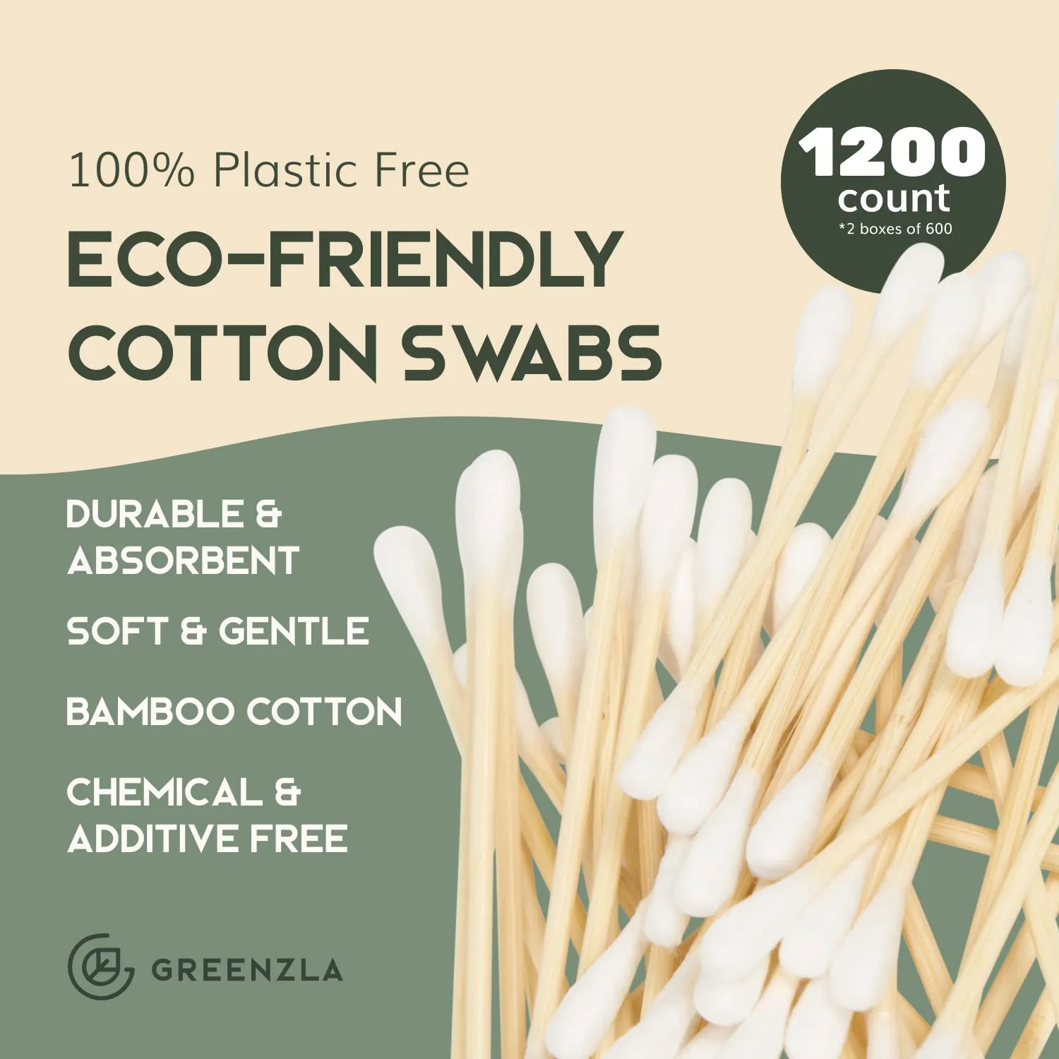 1200 Pack Organic Cotton Swabs Natural Cotton Swabs for Ears Cruelty-Free Cotton Swabs Biodegradable All Natural Chlorine-Free & Hypoallergenic Cotton Swabs Comes with Eco Friendly Cotton Swab Holder