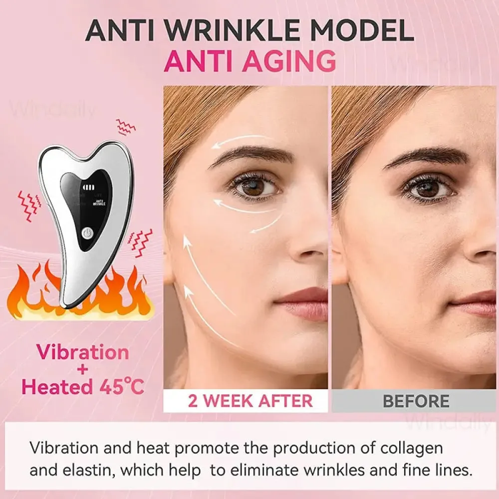 4 in 1 Electric Heated Vibration Gua Sha Face Massager Tools Anti Wrinkles Double Chin Skin Face Lifting Device