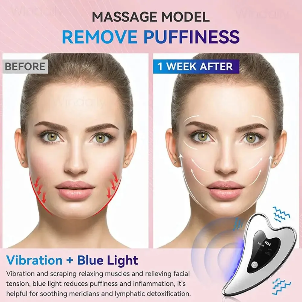 4 in 1 Electric Heated Vibration Gua Sha Face Massager Tools Anti Wrinkles Double Chin Skin Face Lifting Device