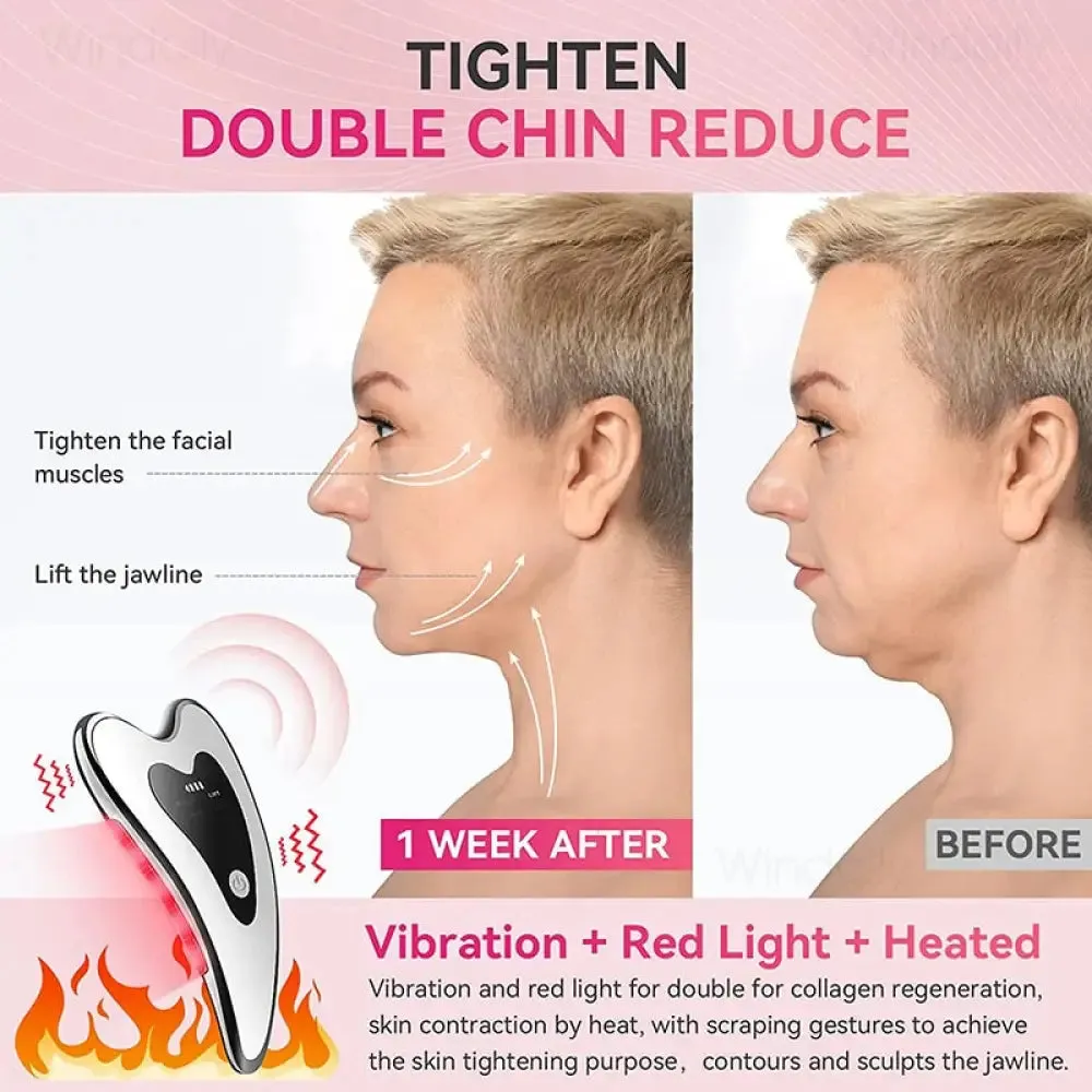 4 in 1 Electric Heated Vibration Gua Sha Face Massager Tools Anti Wrinkles Double Chin Skin Face Lifting Device