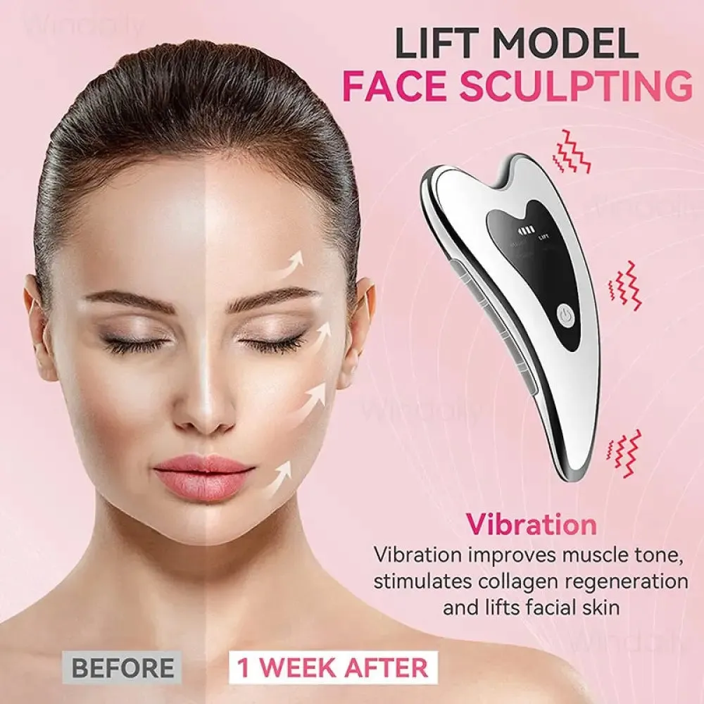 4 in 1 Electric Heated Vibration Gua Sha Face Massager Tools Anti Wrinkles Double Chin Skin Face Lifting Device