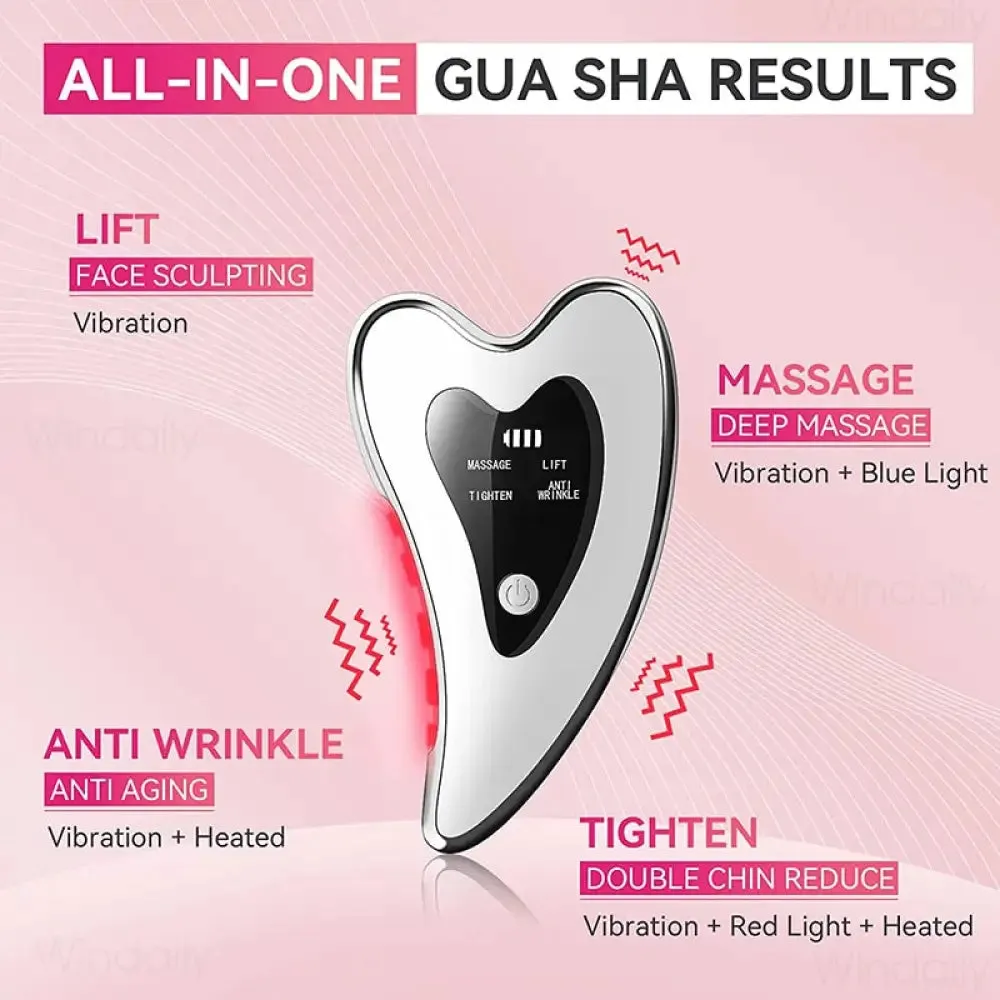 4 in 1 Electric Heated Vibration Gua Sha Face Massager Tools Anti Wrinkles Double Chin Skin Face Lifting Device