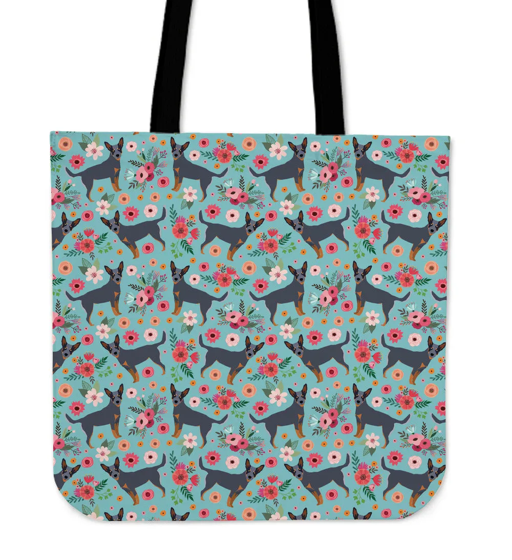 Australian Cattle Dog Flower Linen Tote Bag