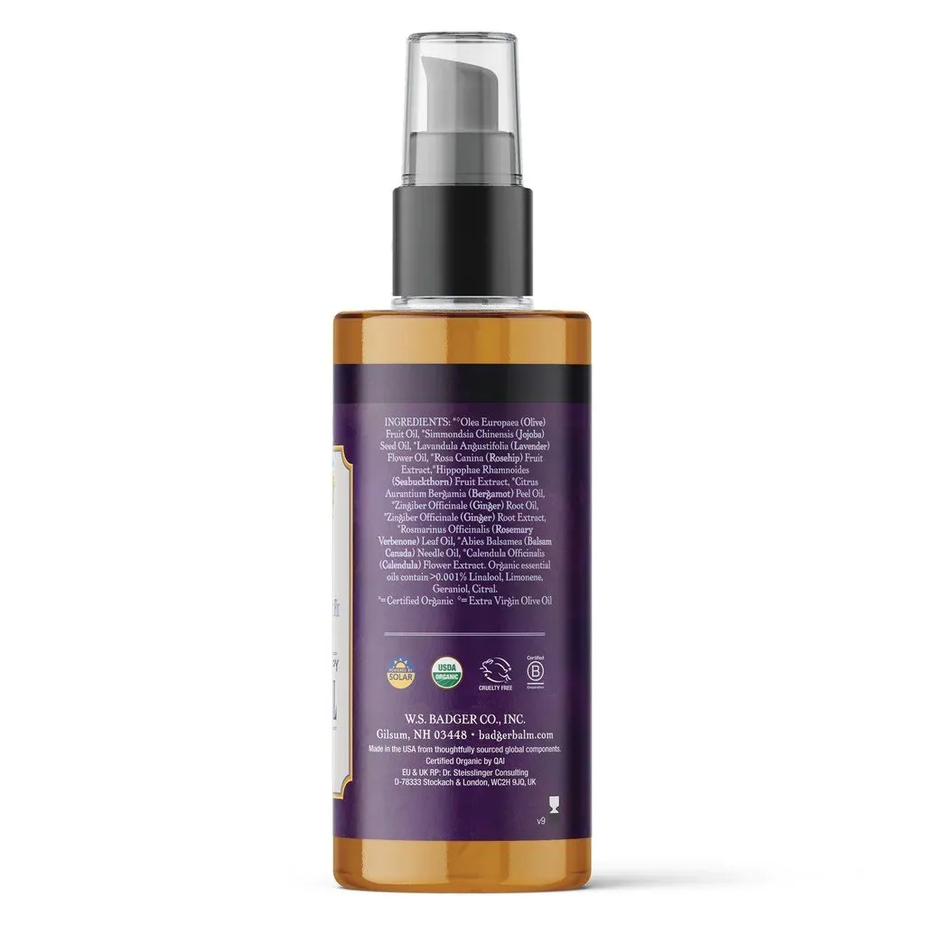 Badger Aromatherapy Massage Oil Lavender 4 oz Bottle
