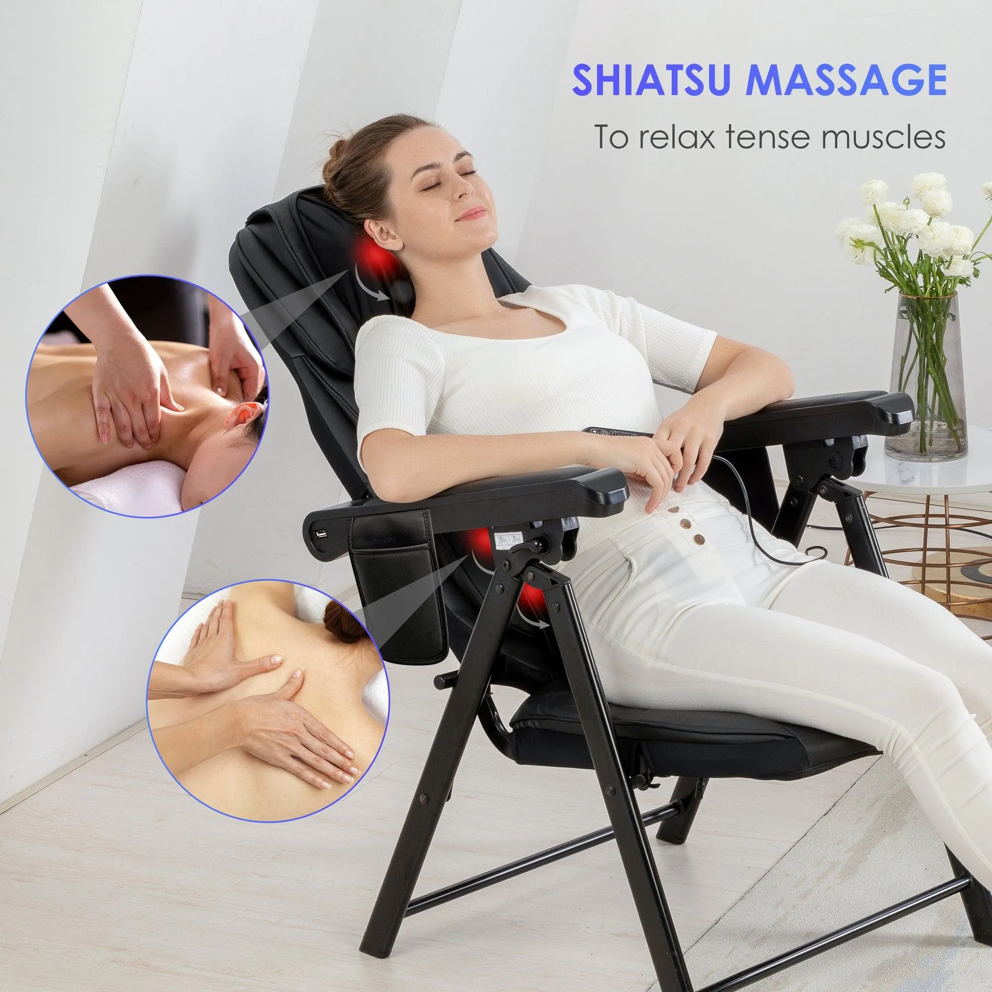 Comfier Portable Folding Massage Chair-Shiatsu Neck and Back Massager with Heat - 9202
