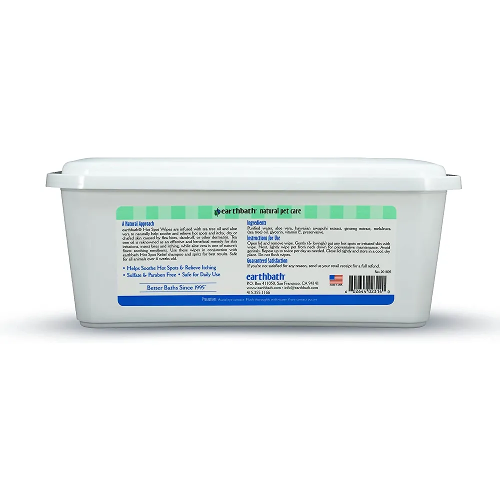 EarthBath Tea Tree & Aloe Vera Hot Spot Wipes for Dogs and Cats