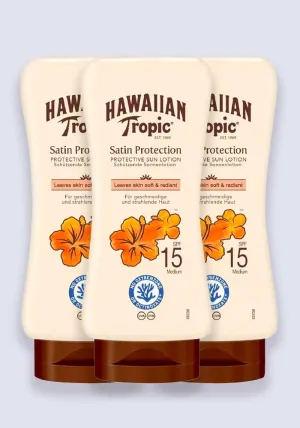 Hawaiian Tropic Satin Protection Sun Lotion SPF 15 180ml 3 Pack Saver