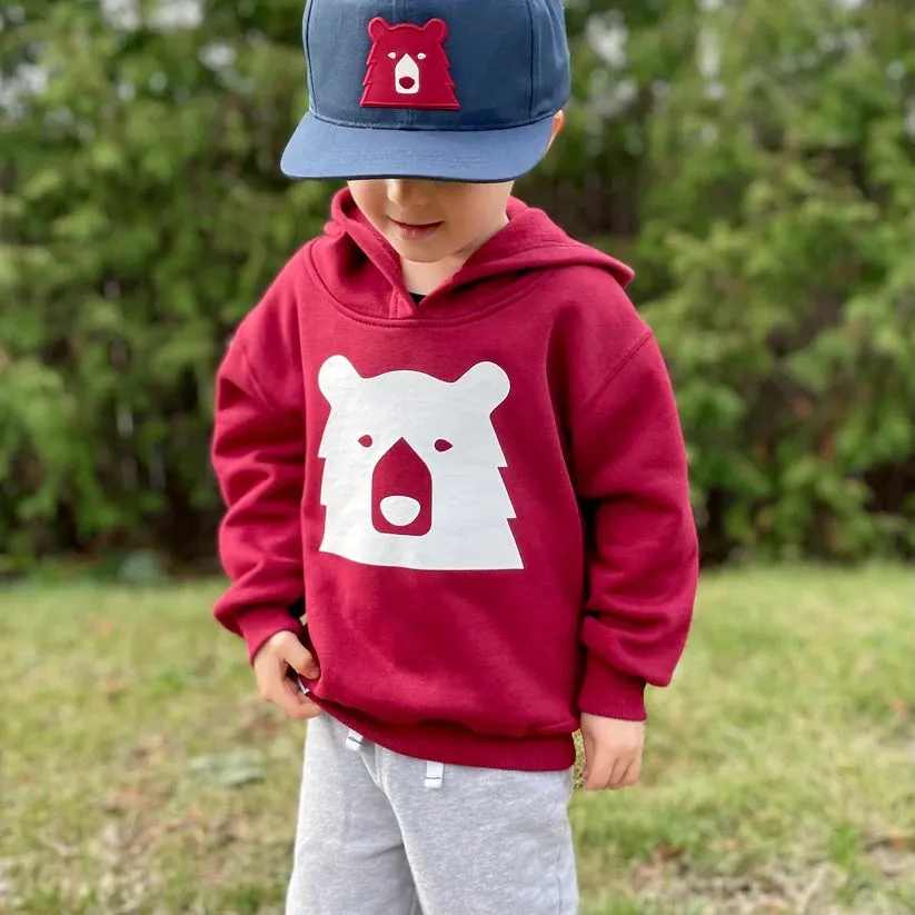 Kids Big Bear Pop Over Hoodie (Maroon   White)