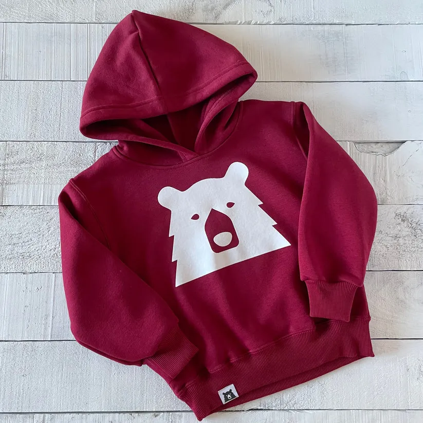 Kids Big Bear Pop Over Hoodie (Maroon   White)