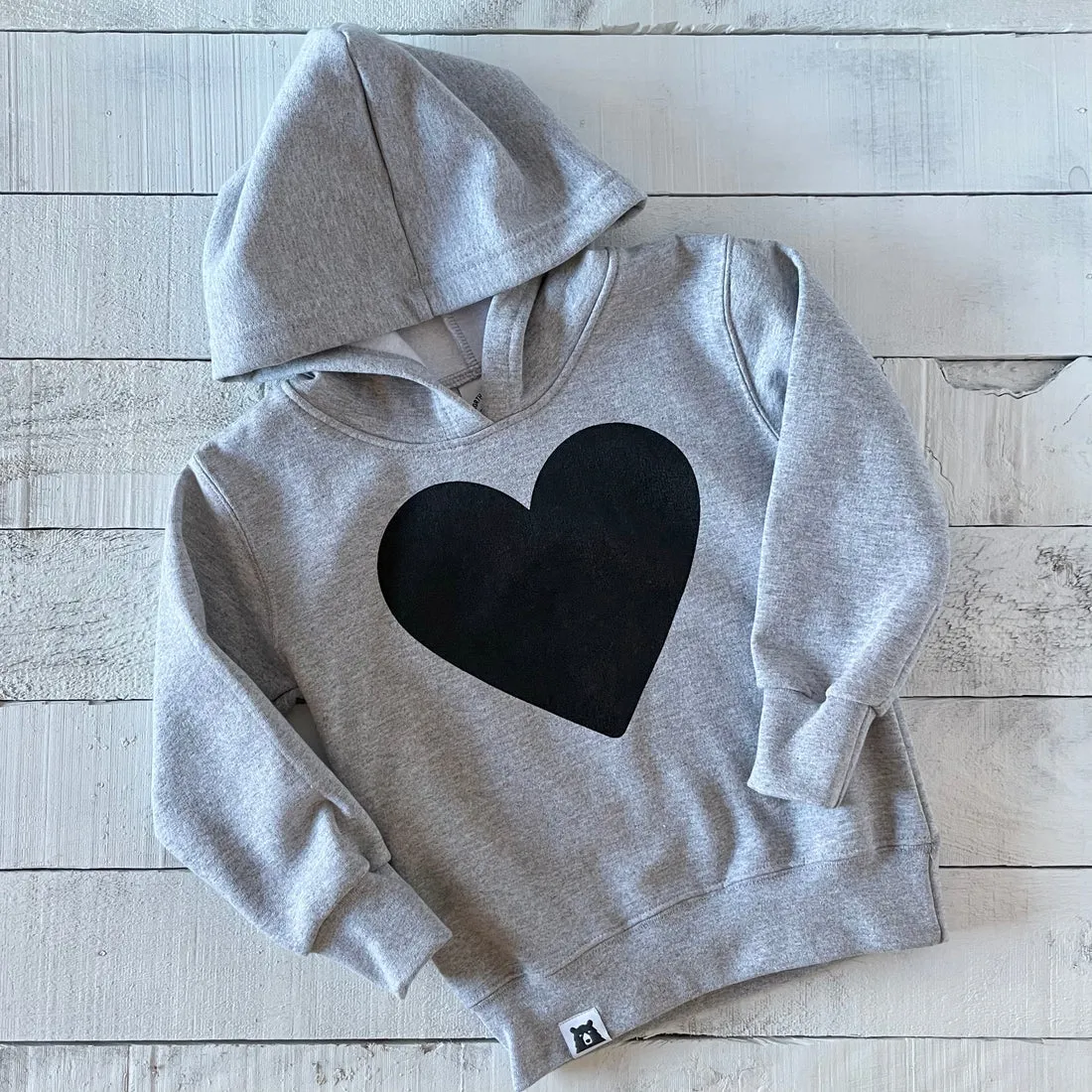 Kids Heart Pop Over Hoodie (Grey Marl   Black)