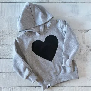 Kids Heart Pop Over Hoodie (Grey Marl   Black)