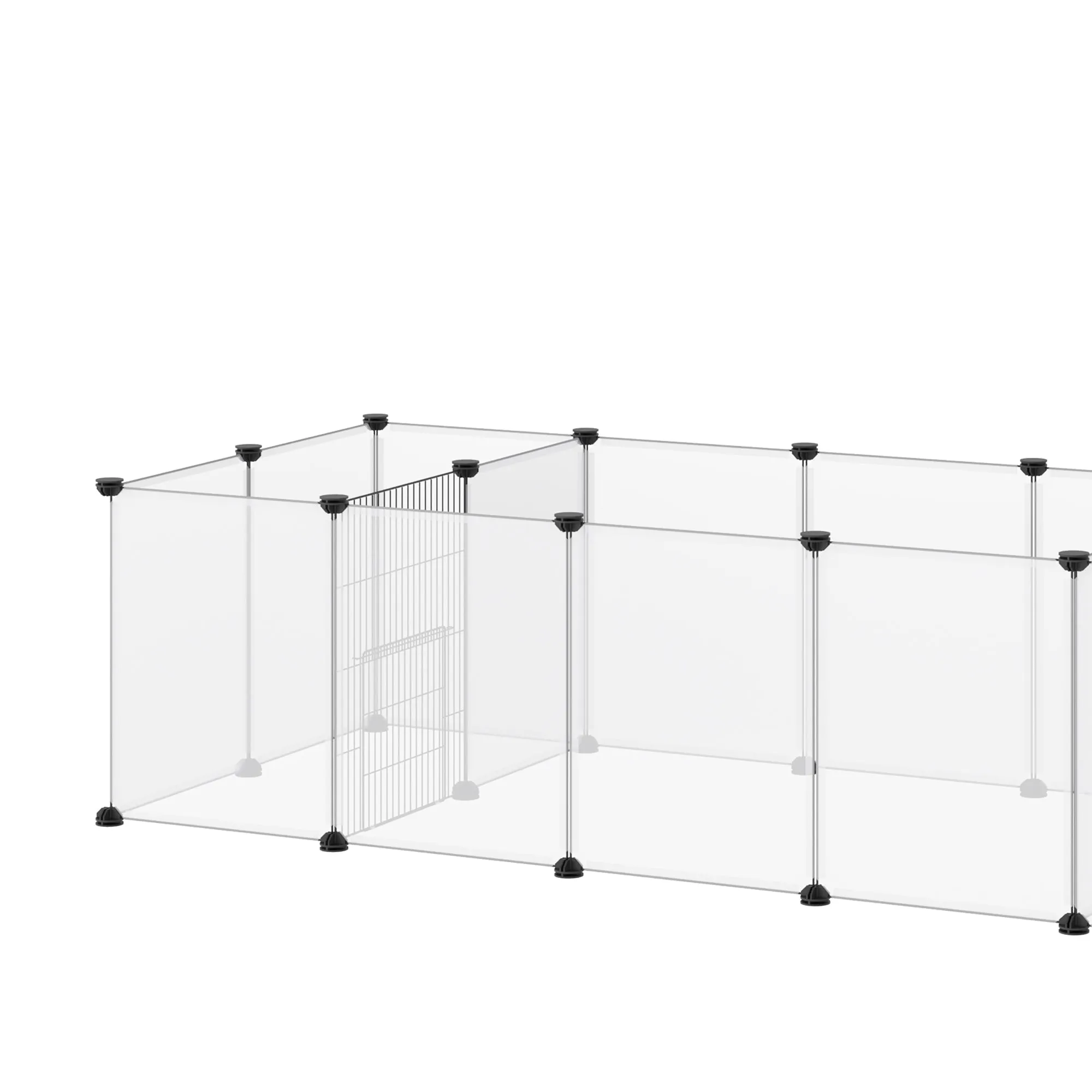 Pet Playpen, DIY Small Animal Cage, 18 Panels Portable Metal Fence, for Guinea Pigs, Hedgehogs, 175 x 70 x 45cm - White