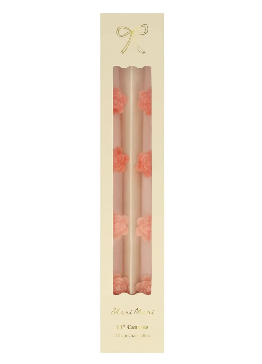 Pink Flower Taper Candles (x 2)
