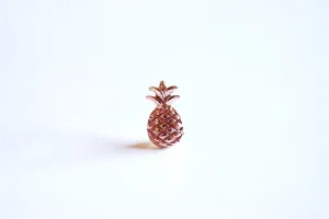 Pink Rose Gold Vermeil Pineapple Charm Pendant- 18k gold over Sterling Silver Pineapple, Hawaiian Pineapple Pendant, Pine cone Charm, 284