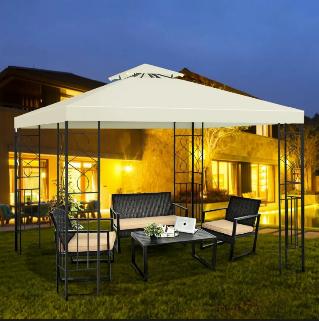 Super Duty Beautiful 2 Tier 10x10ft Patio Gazebo Canopy Tent | Sun Protection