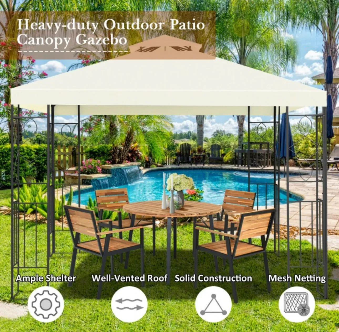 Super Duty Beautiful 2 Tier 10x10ft Patio Gazebo Canopy Tent | Sun Protection
