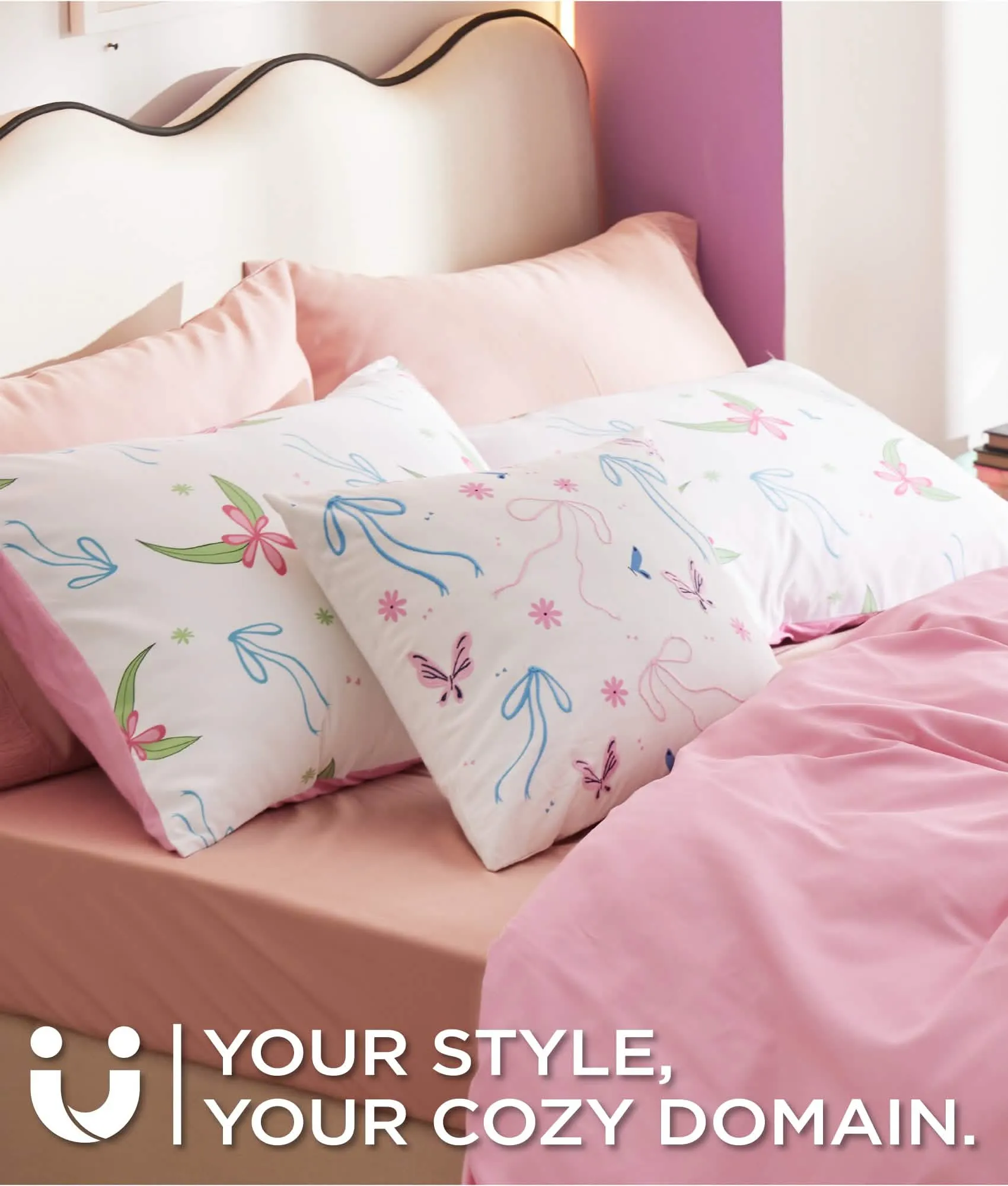 U by Bedsure 100% Cotton - Bow Tie Pattern Throw Pillow Cover