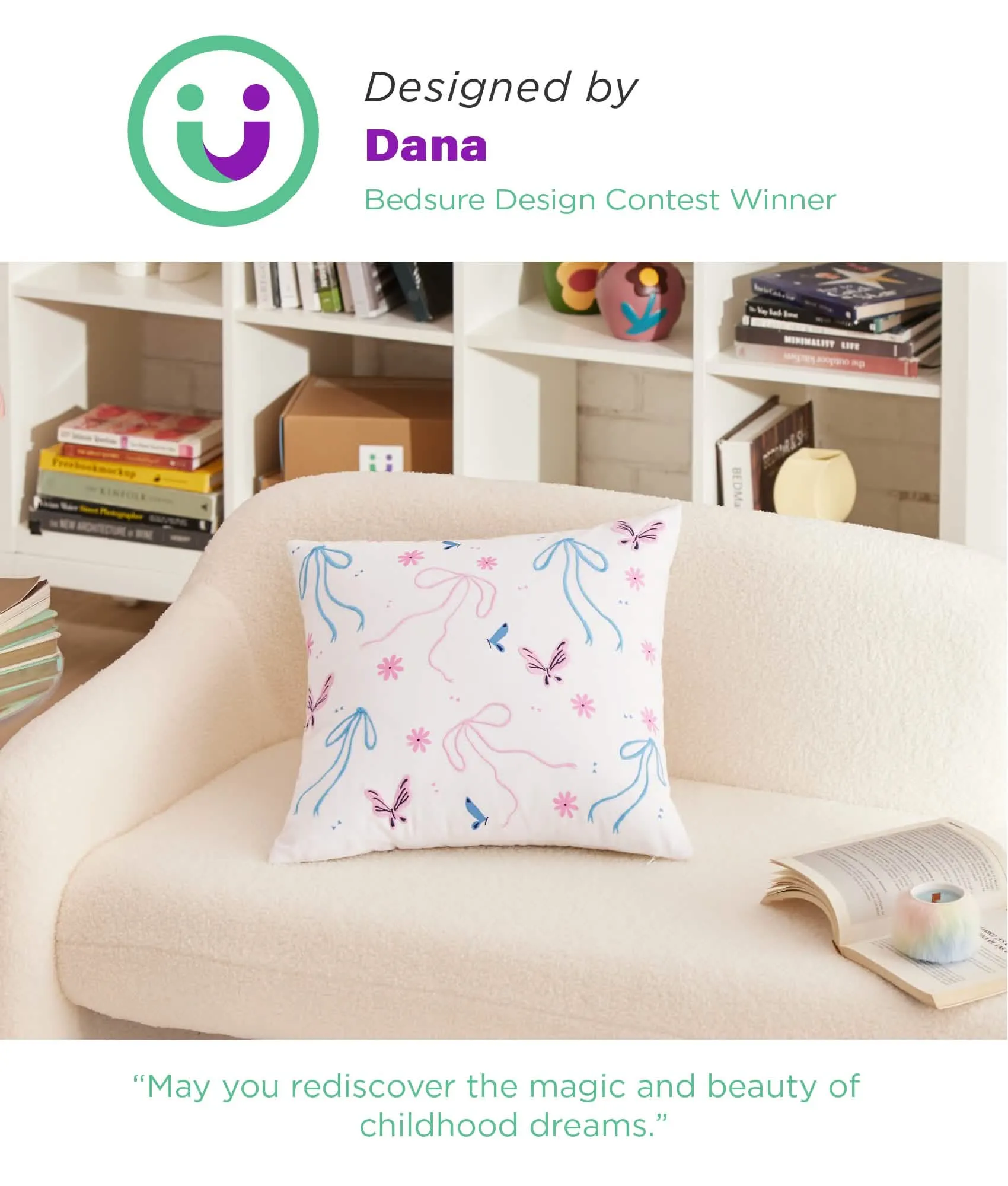 U by Bedsure 100% Cotton - Bow Tie Pattern Throw Pillow Cover